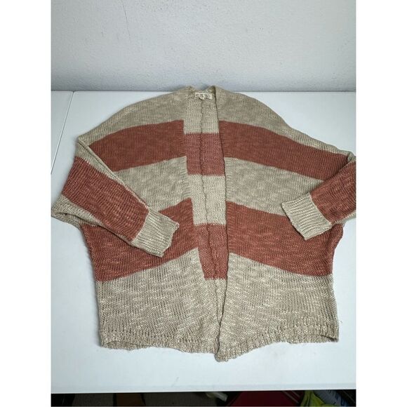 Pink Rose Bohemian Multistrip Cardigan Open Front Brown Cream Size Medium - Picture 8 of 13